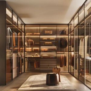 Système de dressing avec portes en verre de luxe |   Armoire moderne avec cadre en aluminium, éclairage LED intégré et tiroirs - Product Image 4
