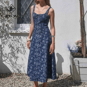 Quantité minimale de commande pour une jupe midi en denim jacquard floral sur mesure, robe maxi en denim 100% coton - Product Image 1