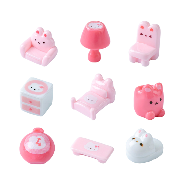 Bulk Miniature for Crafting DIY Decoration Accessories Rabbit Chair Desk Bed Sofa Lamp Clock Slipper Furniture Doll House Toys