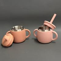 Offre Spéciale : Ensemble de tasses d'apprentissage pour tout-petits en acier inoxydable 304, design mignon, double poignée, avec couvercle à paille en silicone