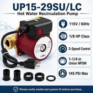 Pompe à eau Sezhylauo Up15-29su Lc 115V 0,13 CV 3 vitesses pour recirculation d'eau chaude avec raccords union - Product Image 2