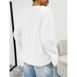 เสื้อสเวตเตอร์ไหมพรมถักลายใหญ่ทรงโอเวอร์ไซส์ คอกลม แขนยาว สีขาว สำหรับผู้หญิง สไตล์ลำลอง ใส่ได้ในฤดูใบไม้ร่วง ไม่เป็นขุย - Product Image 4