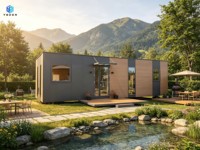 Maison préfabriquée modulaire moderne en kit, structure en acier, mini-villa, cabane de glamping, hôtel de camping en montagne, bureau, bâtiment