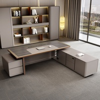 Ensemble de bureau de direction extensible de luxe moderne, table en bois noyer gris, chaise de bureau, montage facile, design écologique, nouveau design