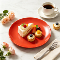 Assiette de présentation en porcelaine rouge orangé brillant avec motif personnalisé, classique, 19 cm, compatible lave-vaisselle, pour mariage, fête, vaisselle de table à domicile