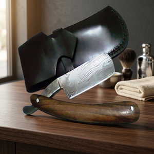 Damascus Stainless Steel Straight Razor with Wood Handle-Professional Barber Shaving Razor for <b>Men</b> - Product Image 2