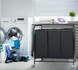 MTS con asse <span class=keywords><strong>da</strong></span> stiro <span class=keywords><strong>cesto</strong></span> portabiancheria con tirante laterale 3-Bag e ruote <span class=keywords><strong>cesto</strong></span> portabiancheria - Product Image 6