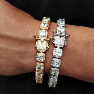 European and American New High-quality Hip-hop 10mm Men's Rock Sugar <b>Bracelet</b> <b>Copper</b> Micro-inlaid Square Zircon Jewelry Handmad - Product Image 4