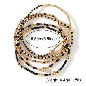 Conjunto navideño de cinco piezas, pulseras de cuentas de semillas de oro, pulseras de hilo con cuentas, joyería, regalo de Navidad, pulseras elásticas apilables - Product Image 5