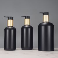 Botellas de PET Boston Redondas, Esmeriladas, Negras Mate, de Lujo, de 250ml, 300ml y 500ml, con Bomba Dosificadora Dorada para Champú y Gel de Baño