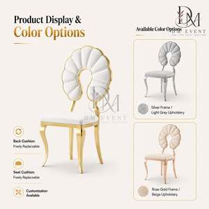 Chaise de mariage décorative en acier inoxydable doré avec dossier en spirale et coussin blanc pour événements de mariage et banquets - Sièges pour événements - Product Image 4