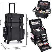 Étui organisateur de chariot à roulettes de maquillage professionnel avec étui supérieur détachable 2 en 1 étui de maquillage en nylon avec roues