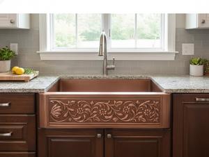 Évier de cuisine rustique en cuivre massif de haute qualité, à tablier, cuve profonde, finition antique, fait main, pour cuisines modernes - Product Image 2