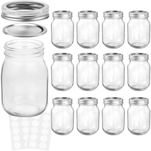 Custom 8 oz 16 oz 32 oz <b>Empty</b> Clear Wide Mouth Kitchen Canning Food Storage Lead-free Glass Mason <b>Jar</b> Lids Multifunction - Product Image 2