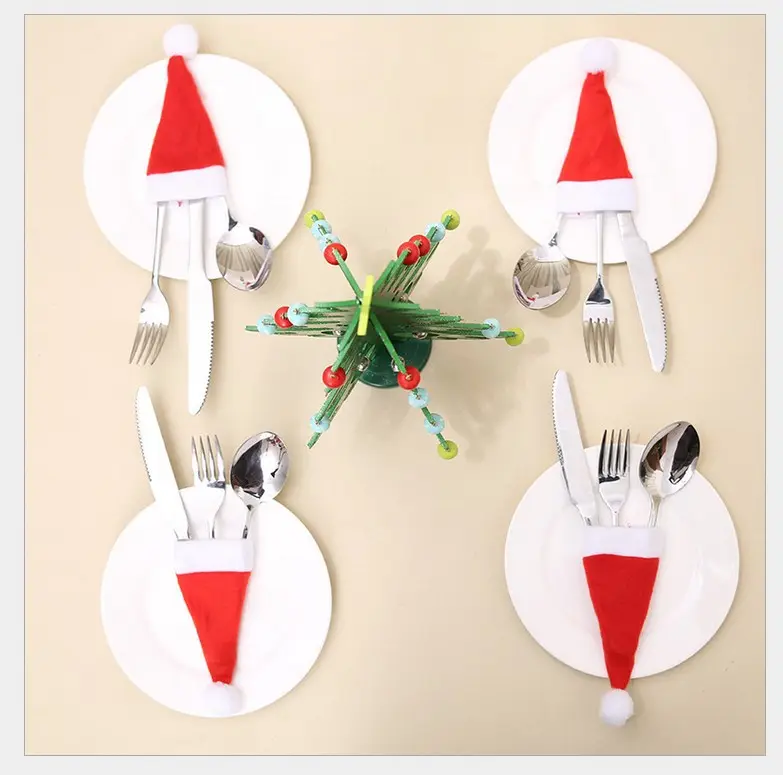 Christmas decorations Mini Christmas hats Christmas wine bottle caps Brushed caps Cutlery sets wine bottle cover