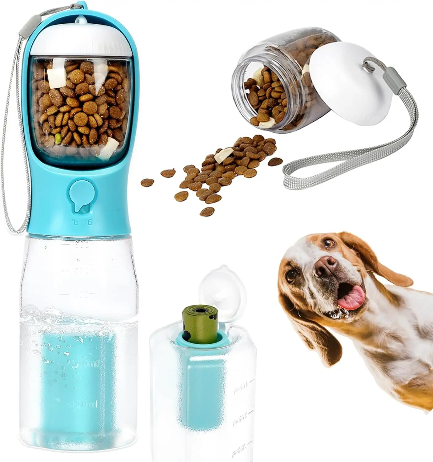 Botellas de agua para perros 3 en 1 a prueba de fugas Botellas de agua para perros con contenedor de comida para viajar caminando