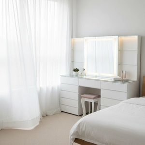 Coiffeuse moderne blanche à LED avec miroir éclairé, 11 tiroirs, plateau en verre, bureau de maquillage, ensemble de meubles de chambre - Product Image 3