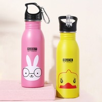 Bouteille d'eau sportive pour enfants en acier inoxydable 304 avec paille, gourde tendance pour enfants