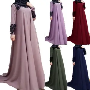 2021 Europa und Amerika Drop Shipping plus Größe Islamische Langarm Abaya muslimischen Kleid für Frauen Perlen Abaya Kleid