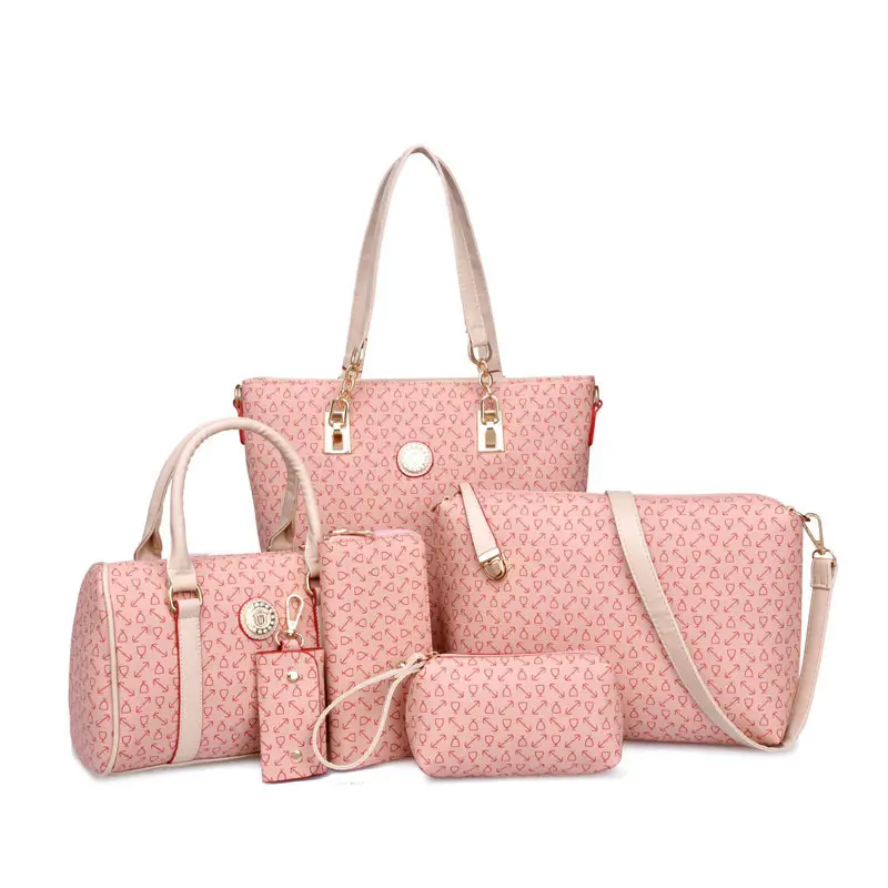 RTS Fashion Shoulder Bags PU Leather Purses 6 Pieces Tote Bag Sling Wallet Key Coin Pouch Ladies Women's Handbags Set