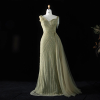 Robe sirène asymétrique Jancember LSZ103 rose poudré à une épaule avec perles et pompons, et surjupe