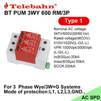Dispositifs de protection contre les surtensions triphasés 600V Wye/3W+G 50/60 Hz, parafoudre SPD 20-50kA pour courant alternatif