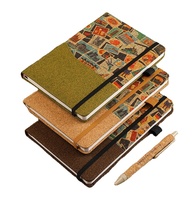 Carnet A5 Écologique en Liège Naturel/Restes de Thé/Café, Journal à Couverture Rigide avec Motif Timbres de Voyage et Poche