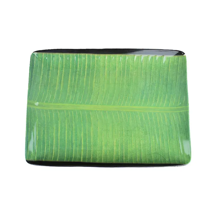 Wholesale Rectangle 100% Melamine Banana Leaf Plates Printed New Design Plastic Dishes Home Hotel Use Chinese Style Lunchware