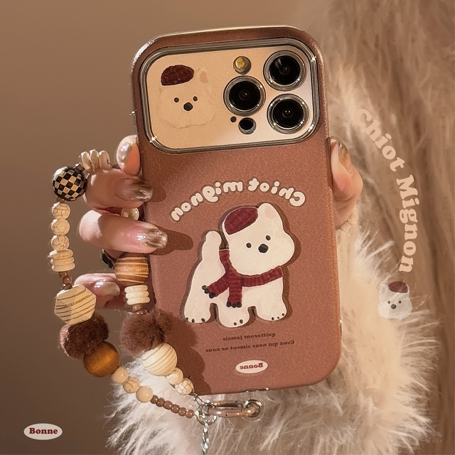 Brown Bear Phone Case with Strap Shockproof Soft TPU Mobile Phone Cover for iPhone 16 15 14 13 12 11 Pro Plus Max