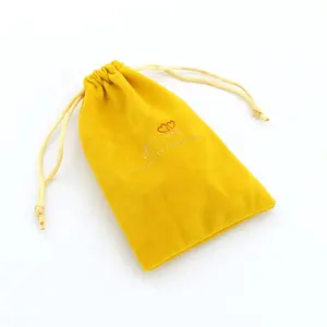 Бархатная сумка на шнурке для макияжа с логотипом, золотисто-желтая Подарочная сумка для упаковки косметики