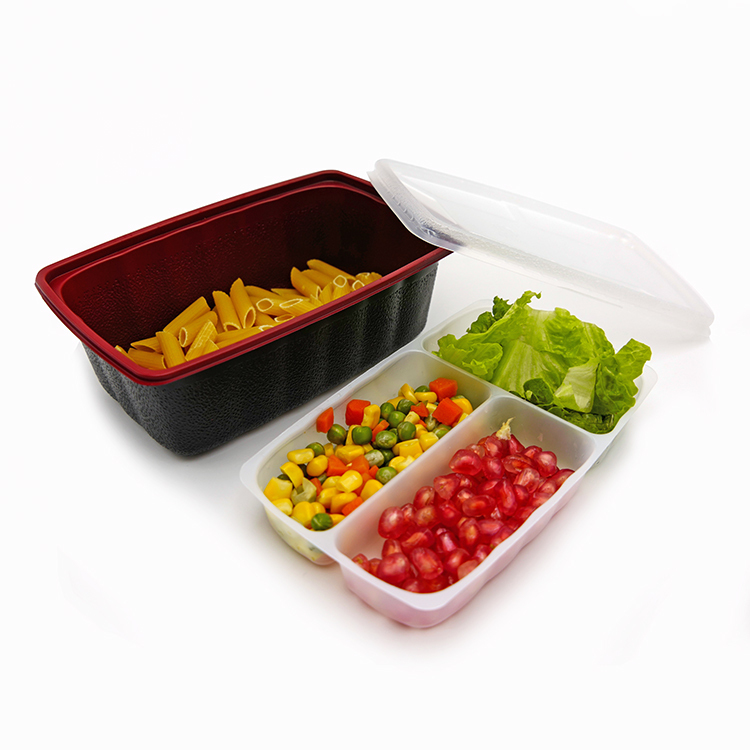 4 compartiments à emporter emballage alimentaire jetable PP micro-ondable contenants en plastique avec couvercles