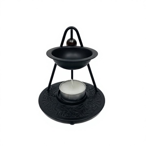 Brûleur d'encens en métal noir avec porte-bougie, diffuseur d'aromathérapie, pièce décorative, utilisation toute saison - Product Image 1