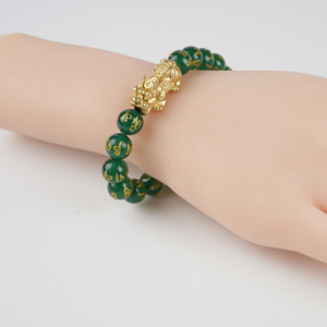 Bracciale Unisex di Tendenza con Perle di Agata Verde da 10mm, Gioiello Portafortuna con Pixiu in Rame, Bracciale Feng Shui per Ricchezza e Buona <span class=keywords><strong>Fortuna</strong></span> - Offerta Speciale - Product Image 2