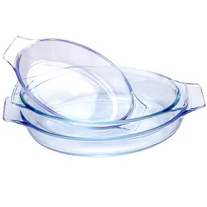 Horno de vidrio de borosilicato resistente al calor, utensilio de cocina seguro para el lavavajillas, con mango y plato para hornear