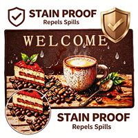 Modern Rectangular Welcome Coffee Cake Print Kitchen Rugs Non Slip PVC Back Water Absorbent Oil-Proof Stain Resistant Washable