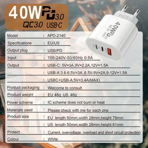 US EU <b>Plug</b> PD 40W Super Fast Charging <b>USB</b> C Wall Charger Power <b>Adapter</b> for Universal Mobile Phone - Product Image 6