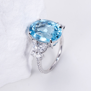 Anillo de Piedras Preciosas de Colores y Diamantes Cultivados en Laboratorio de Oro Blanco PT950 MSR-1532 de Messi Jewelry para Mujer - Product Image 2