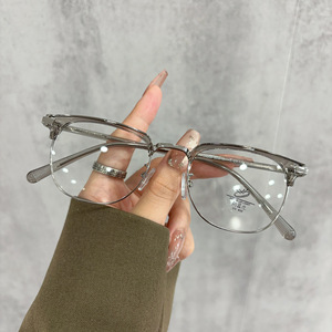 31269 Montura de gafas unisex de medio aro ovaladas con lentes de PC anti luz azul para protección de la visión de cerca - Product Image 4