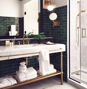 Khách sạn Boutique phòng khách bàn trang điểm Make-up Vanity bàn rửa giao diện điều khiển bằng thép không gỉ trong vàng satin Brass cái nhìn sang trọng 2026 - Product Image 1