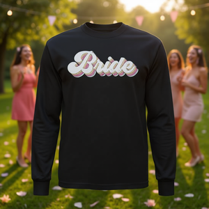 T-shirt da sposa retrò a maniche lunghe, design carino per addio al nubilato - Product Image 3