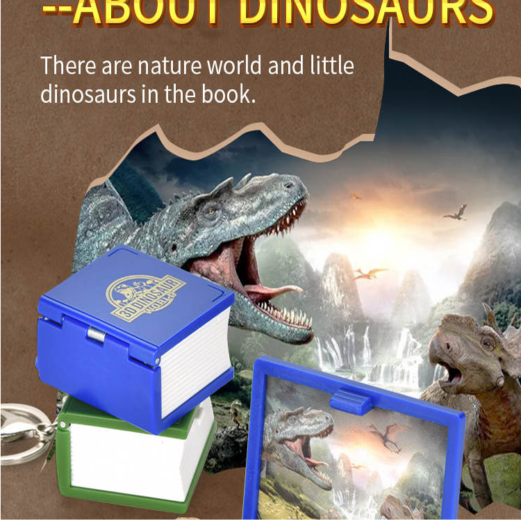 Promotion Gift 3D Folding Pop Up Book Novelty Plastic  Keychain  Mini Dinosaur Toy For Kids