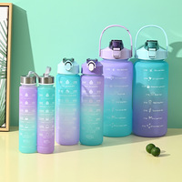 Pichet à eau sans Bpa bouteille d'eau en plastique de gallon avec paille de marqueur de temps pour bouteille de sport de forme physique ensemble de bouteille d'eau