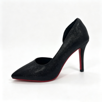 Chaussures de danse latine classiques en cuir noir brillant, talons rouges premium, doublure en coton doux, bout pointu, coupe basse pour femmes