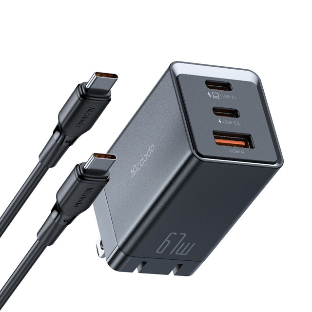 For MCDODO GAN 5 67W Fast Charger 2 USB-C and 1 USB-A Ports PD Function for Surface Pro 9 and Mobile Phones