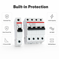 Pemutus Sirkuit Miniatur MCB 1P 2P 3P 4P 6A-63A Kurva C AC 230/400V 4.5kA DIN Rail Perlindungan Beban Berlebih dan Hubung Singkat CE RoHS