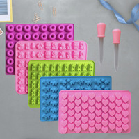 Lot de 6 moules en silicone antiadhésifs pour bonbons, oursons gélifiés, dinosaures, donuts, cœurs, avec 2 compte-gouttes – Ensemble parfait pour la pâtisserie