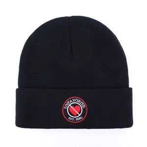 Hengxing Fabrikant Op Maat Gemaakte Kleur Manchet Schedelkap Borduurwerk Logo Zachte Warme Beanie Fabrikant