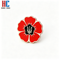 Pin de metal esmaltado personalizado de fábrica con diseño moderno de Trébol de Ucrania y Amapola, para uso conmemorativo y patriótico, 20 años de experiencia