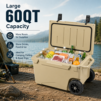 Glacière thermique rotomoulée 60QT avec roues pour camping en extérieur, stockage alimentaire portable