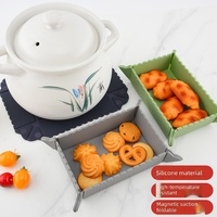 Boîte de rangement pliable à ventouse magnétique en silicone, plateau à fruits pour le camping en plein air, tapis de table, coussin isolant thermique